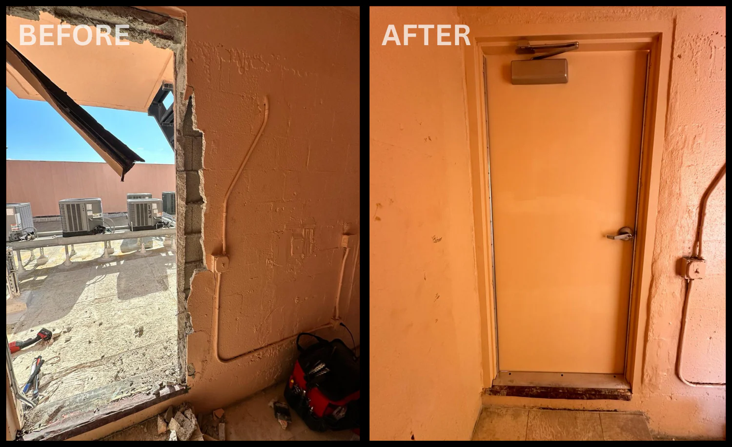 Commercial door installation — before and after