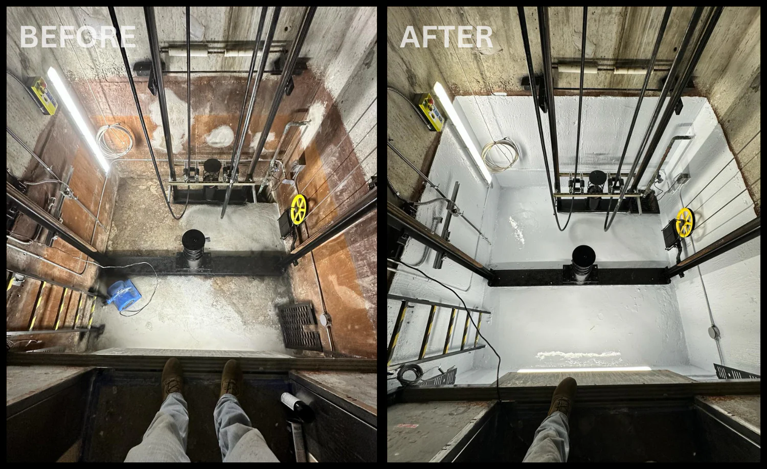 Elevator shaft restoration — before and after