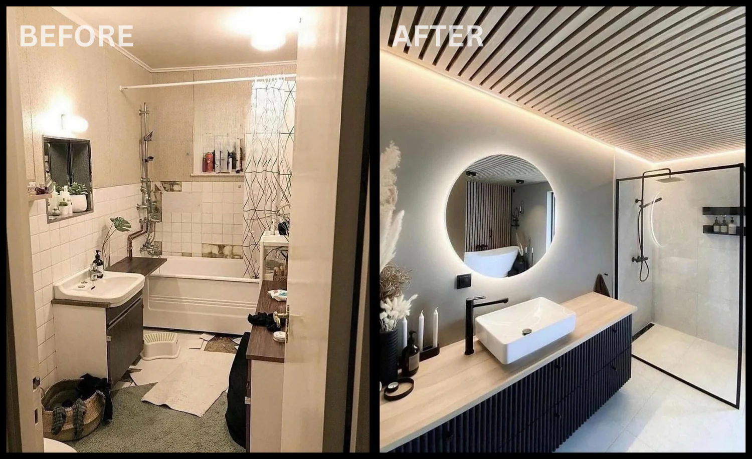 Modern bathroom renovation — before and after